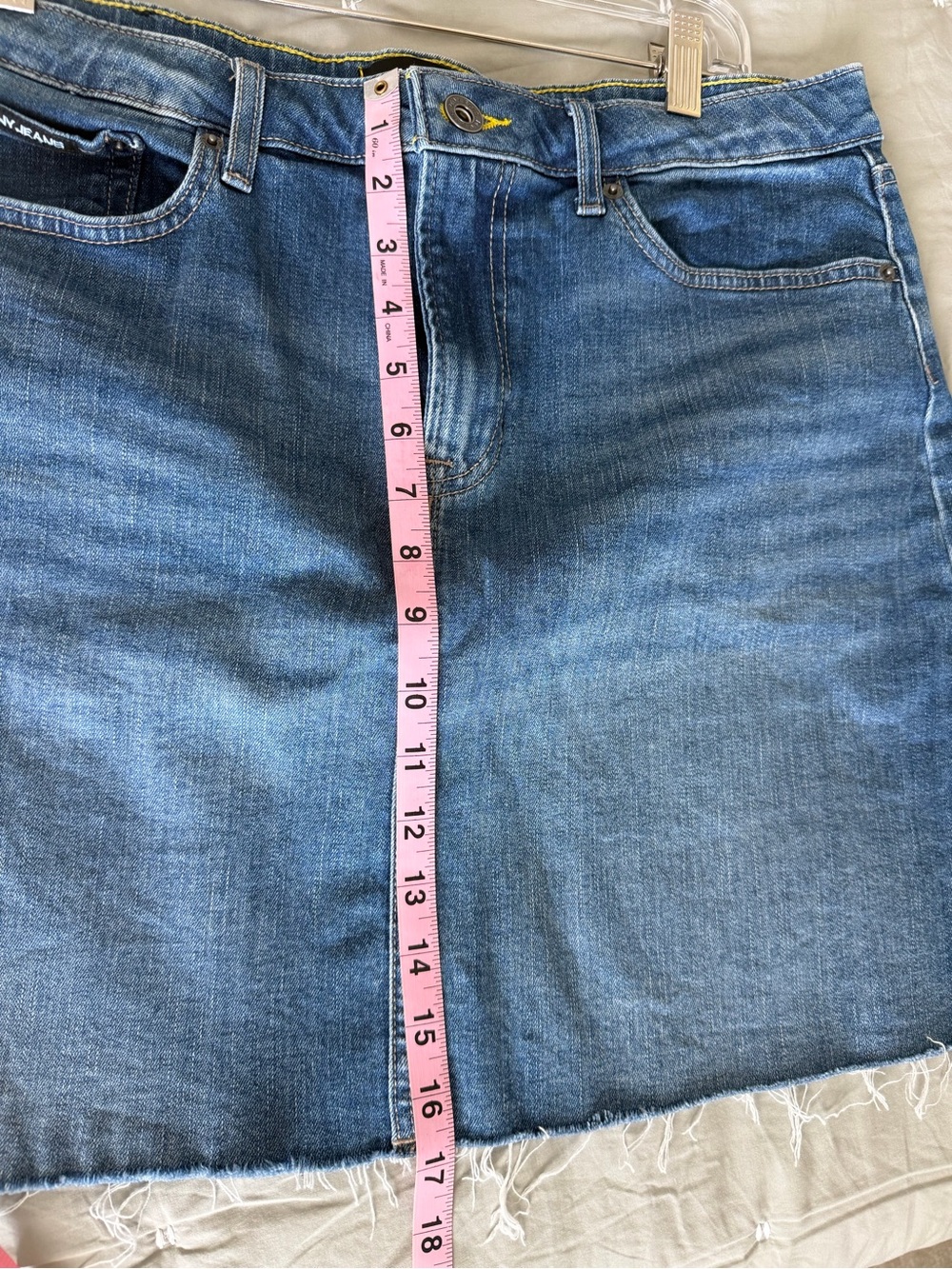 DKNY Jeans Blue Denim Skirt with Yellow Topstitching 12/31 - Picture 4 of 6
